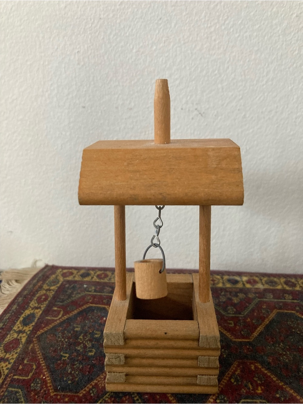 Wooden Wishing Well Toy - Doll House Accessory-Natural Wood Color